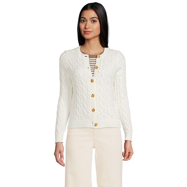 Women's Lands' End Cotton Drifter Cable Cardigan Sweater