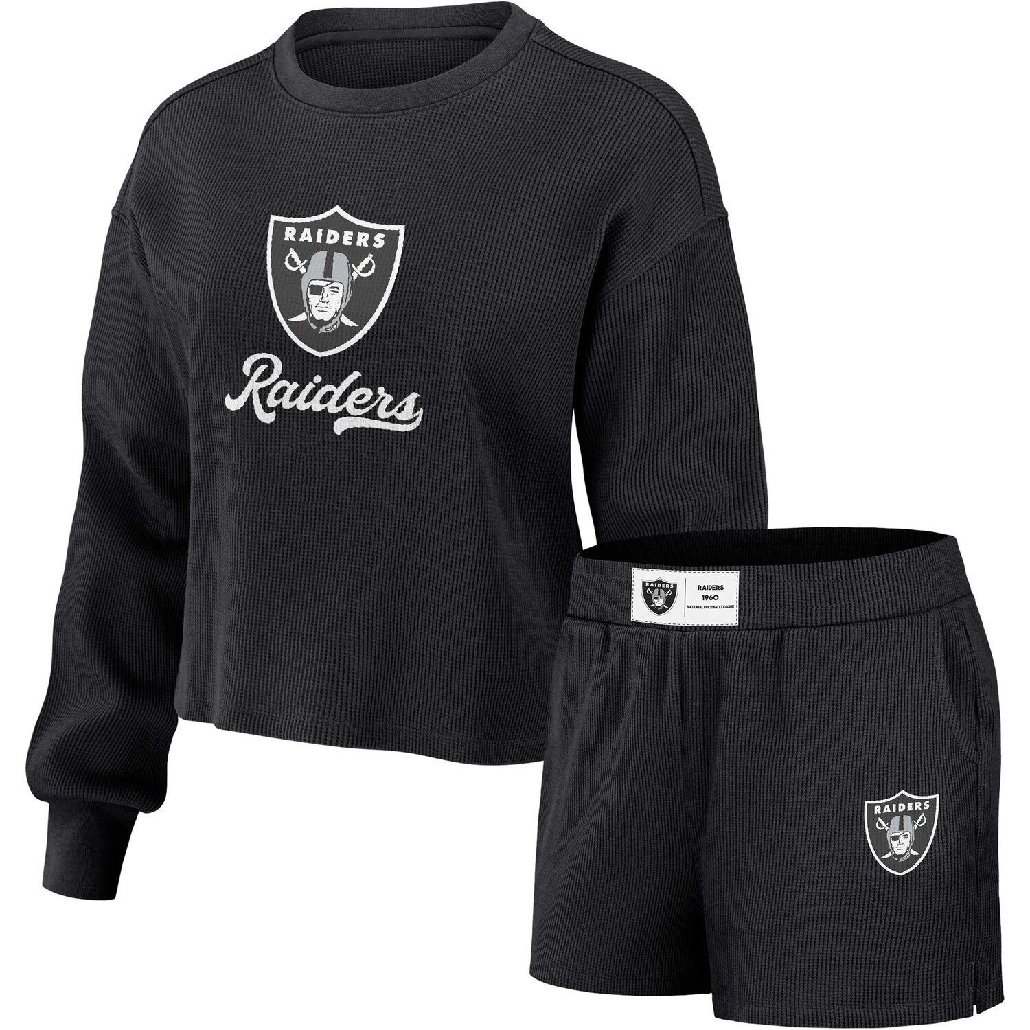 Women's WEAR by Erin Andrews Oatmeal Las Vegas Raiders Long Sleeve