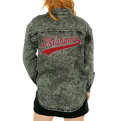 Women's Gameday Couture Charcoal Oklahoma Sooners Multi-Hit Tri-Blend Oversized Button-Up Denim Jacket