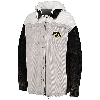 Women's Gameday Couture Gray Iowa Hawkeyes Vintage Wash Corduroy Full-Snap Hooded Shacket