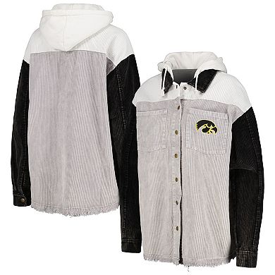 Women's Gameday Couture Gray Iowa Hawkeyes Vintage Wash Corduroy Full-Snap Hooded Shacket