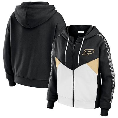 Women s WEAR by Erin Andrews Black Purdue Boilermakers Colorblock Full Zip Hoodie Jacket