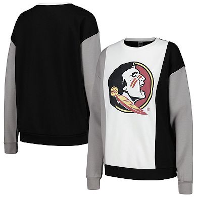 Women's Gameday Couture White/Black Florida State Seminoles Vertical Color-Block Pullover Sweatshirt