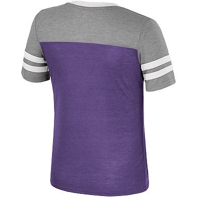 Girls Youth Colosseum Purple/Heather Gray Kansas State Wildcats Summer Striped V-Neck T-Shirt