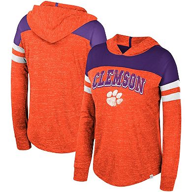 Women's Colosseum Orange Clemson Tigers Speckled Color Block Long Sleeve Hooded T-Shirt