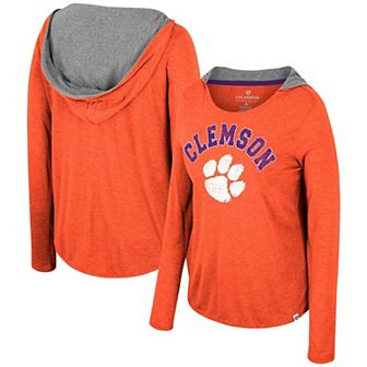 Women's Colosseum Orange Clemson Tigers Distressed Heather Long Sleeve Hoodie T-Shirt