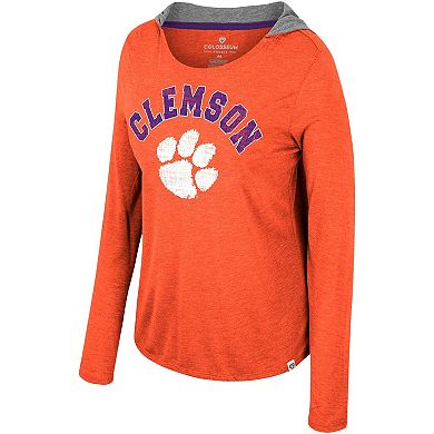 Women's Colosseum  Orange Clemson Tigers Distressed Heather Long Sleeve Hoodie T-Shirt