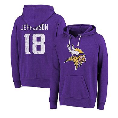 Men's Majestic Threads Justin Jefferson Purple Minnesota Vikings Name & Number Tri-Blend Pullover Hoodie