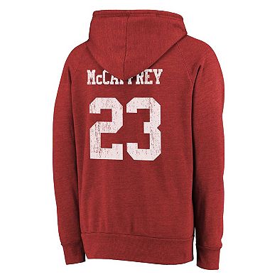Men's Majestic Threads Christian McCaffrey Scarlet San Francisco 49ers Name & Number Tri-Blend Pullover Hoodie