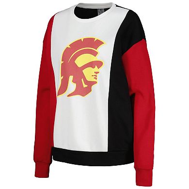 Women's Gameday Couture White/Black USC Trojans Vertical Color-Block Pullover Sweatshirt