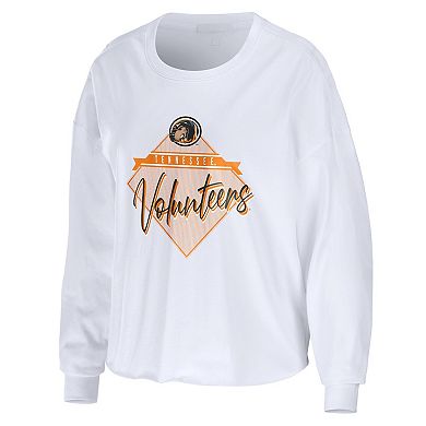 Women's WEAR by Erin Andrews White Tennessee Volunteers Diamond Long Sleeve Cropped T-Shirt