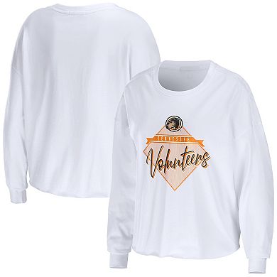Women's WEAR by Erin Andrews White Tennessee Volunteers Diamond Long Sleeve Cropped T-Shirt