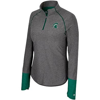 Women's Colosseum Black Michigan State Spartans Morningside Sleeve Hit Raglan Quarter-Zip Top