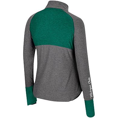 Women's Colosseum Black Michigan State Spartans Morningside Sleeve Hit Raglan Quarter-Zip Top