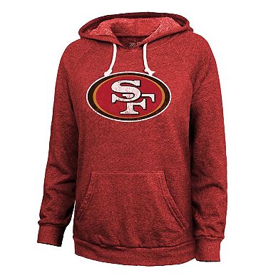 Women's Majestic Threads Christian McCaffrey Scarlet San Francisco 49ers Name & Number Tri-Blend Pullover Hoodie