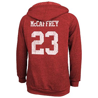 Women's Majestic Threads Christian McCaffrey Scarlet San Francisco 49ers Name & Number Tri-Blend Pullover Hoodie
