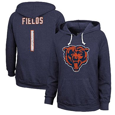 Women's Majestic Threads Justin Fields Navy Chicago Bears Name & Number Pullover Hoodie
