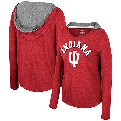 Women's Colosseum  Crimson Indiana Hoosiers Distressed Heather Long Sleeve Hoodie T-Shirt
