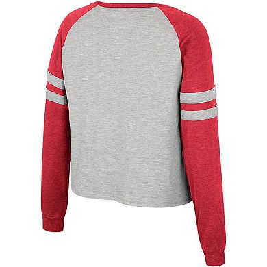 Women's Colosseum Heather Gray Alabama Crimson Tide I'm Gliding Here Raglan Long Sleeve Cropped T-Shirt