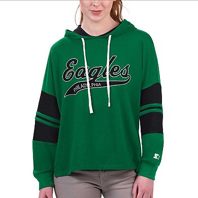 Women's Starter Kelly Green Philadelphia Eagles Bump And Run Long Sleeve Hoodie T-Shirt