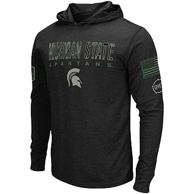 Men's Colosseum Black Michigan State Spartans Big & Tall OHT Military Appreciation Tango Long Sleeve Hoodie T-Shirt