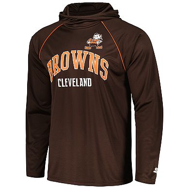 Men's Starter Brown Cleveland Browns Gridiron Classics Throwback Raglan Long Sleeve Hooded T-Shirt