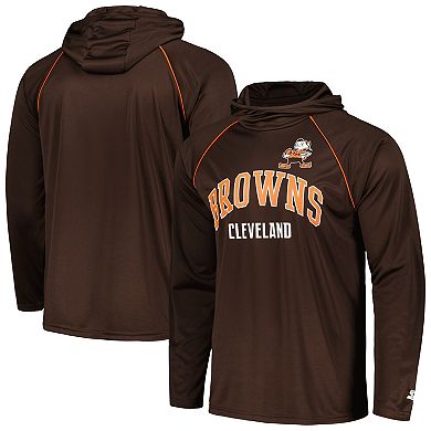 Men's Starter Brown Cleveland Browns Gridiron Classics Throwback Raglan Long Sleeve Hooded T-Shirt