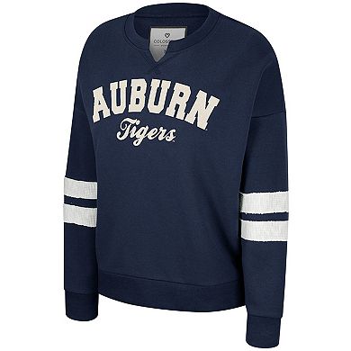 Women's Colosseum Navy Auburn Tigers Perfect Date Notch Neck Pullover Sweatshirt