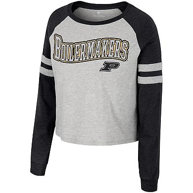 Women's Colosseum Heather Gray Purdue Boilermakers I'm Gliding Here Raglan Long Sleeve Cropped T-Shirt