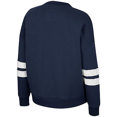Women's Colosseum Navy Michigan Wolverines Perfect Date Notch Neck Pullover Sweatshirt