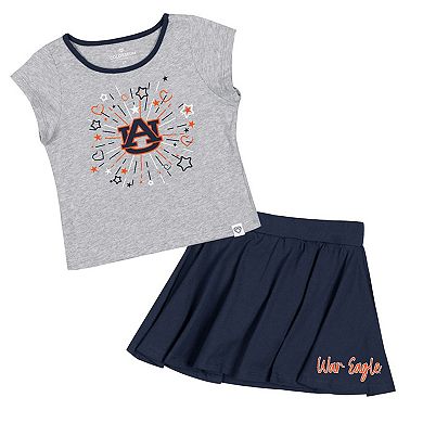 Girls Toddler Colosseum Heather Gray/Navy Auburn Tigers Two-Piece Minds For Molding T-Shirt & Skirt Set