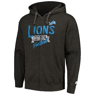 Men's Starter Charcoal Detroit Lions Domestic Post Season Full-Zip Hoodie