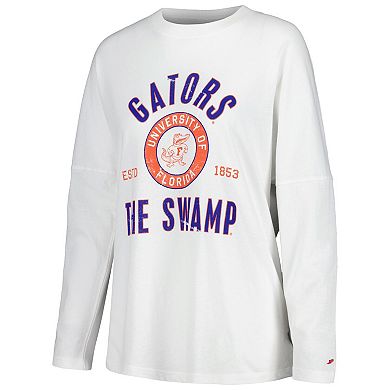 Women's League Collegiate Wear White Florida Gators Clothesline Oversized Long Sleeve T-Shirt