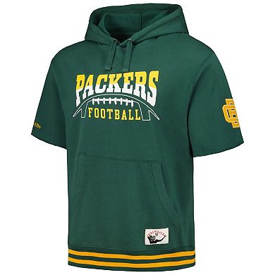 Men's Mitchell & Ness  Green Green Bay Packers Pre-Game Short Sleeve Pullover Hoodie