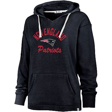 Women's '47 Navy New England Patriots Wrapped Up Kennedy V-Neck Pullover Hoodie