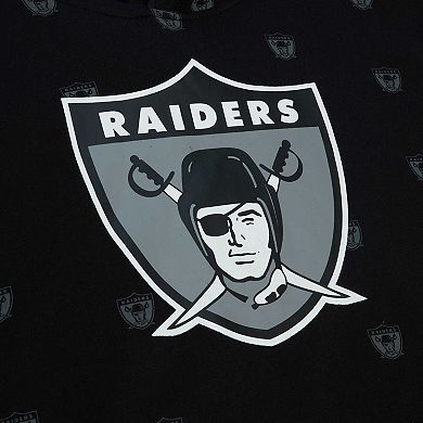 Men's Mitchell & Ness Black Las Vegas Raiders Allover Print Fleece Pullover Hoodie