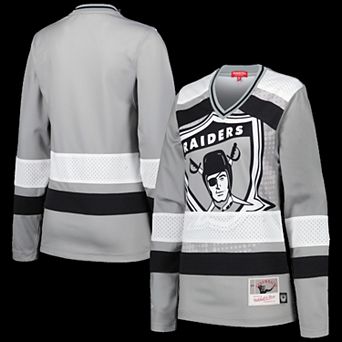 Women's Mitchell & Ness Silver Las Vegas Raiders Big Face 7.0 Long Sleeve Jersey T-Shirt