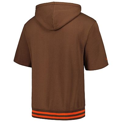 Men s Mitchell Ness Brown Cleveland Browns Pre Game Short Sleeve Pullover Hoodie