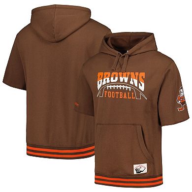 Men's Mitchell & Ness Brown Cleveland Browns Pre-Game Short Sleeve Pullover Hoodie