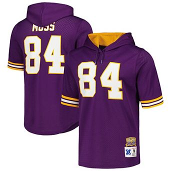Men's Mitchell & Ness Randy Moss Purple Minnesota Vikings Retired Player Name & Number Mesh Hoodie T-Shirt
