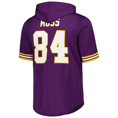 Men's Mitchell & Ness Randy Moss Purple Minnesota Vikings Retired Player Name & Number Mesh Hoodie T-Shirt