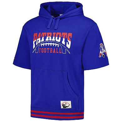 Men's Mitchell & Ness Royal New England Patriots Pre-Game Short Sleeve Pullover Hoodie