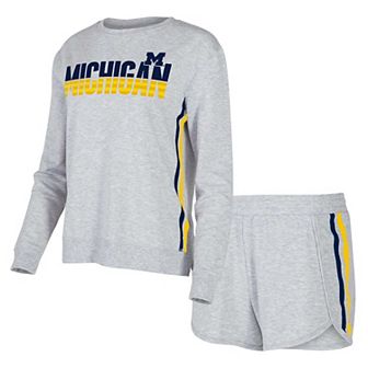 Women's Concepts Sport Gray Michigan Wolverines Cedar Tri-Blend Long Sleeve T-Shirt & Shorts Sleep Set
