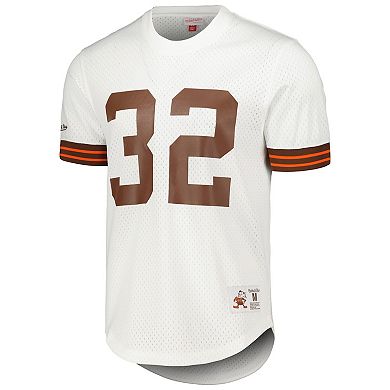Men's Mitchell & Ness Jim Brown White Cleveland Browns Retired Player Name & Number Mesh Top