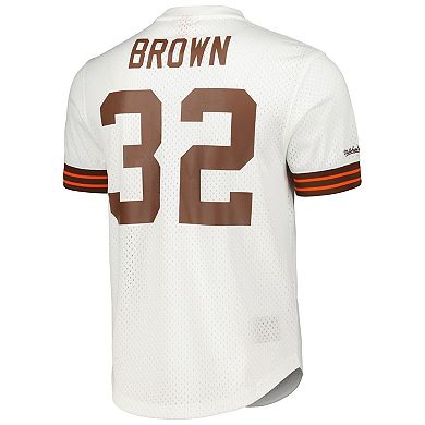 Men's Mitchell & Ness Jim Brown White Cleveland Browns Retired Player Name & Number Mesh Top