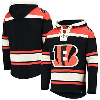 Men's '47 Black Cincinnati Bengals Lacer V-Neck Pullover Hoodie