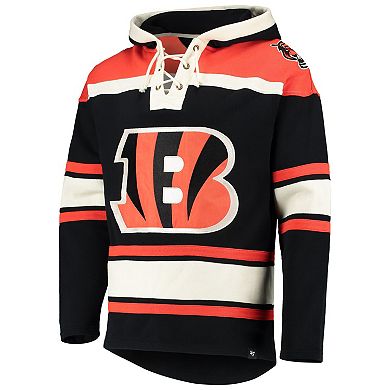 Men's '47 Black Cincinnati Bengals Lacer V-Neck Pullover Hoodie
