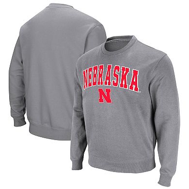 Men's Colosseum Heather Gray Nebraska Huskers Arch & Logo Pullover Sweatshirt
