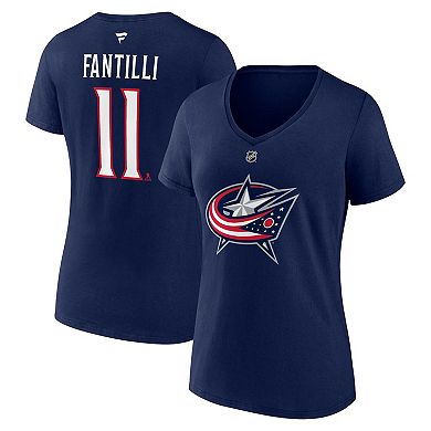 Women's Fanatics Branded Adam Fantilli Navy Columbus Blue Jackets Authentic Stack Name & Number V-Neck T-Shirt