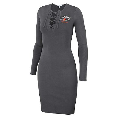 Women's WEAR by Erin Andrews Charcoal Cleveland Browns Lace Up Long Sleeve Dress